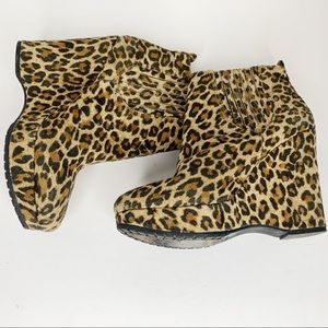 BCBGeneration Leopard Print Pull On Wedge Booties